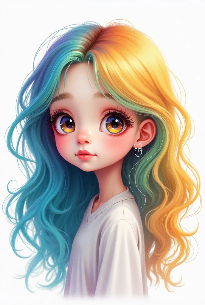 A simple drawing of a girl with colored hair 