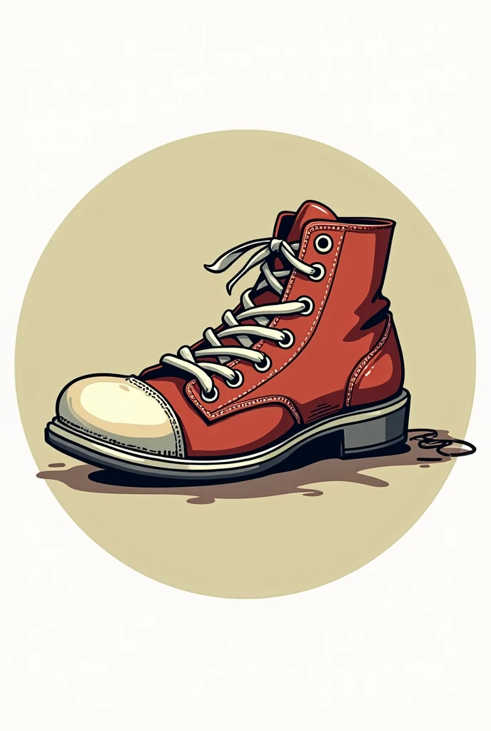 a logo of a football team, circular logo with a cartoon image of an old shoe with a loose sole