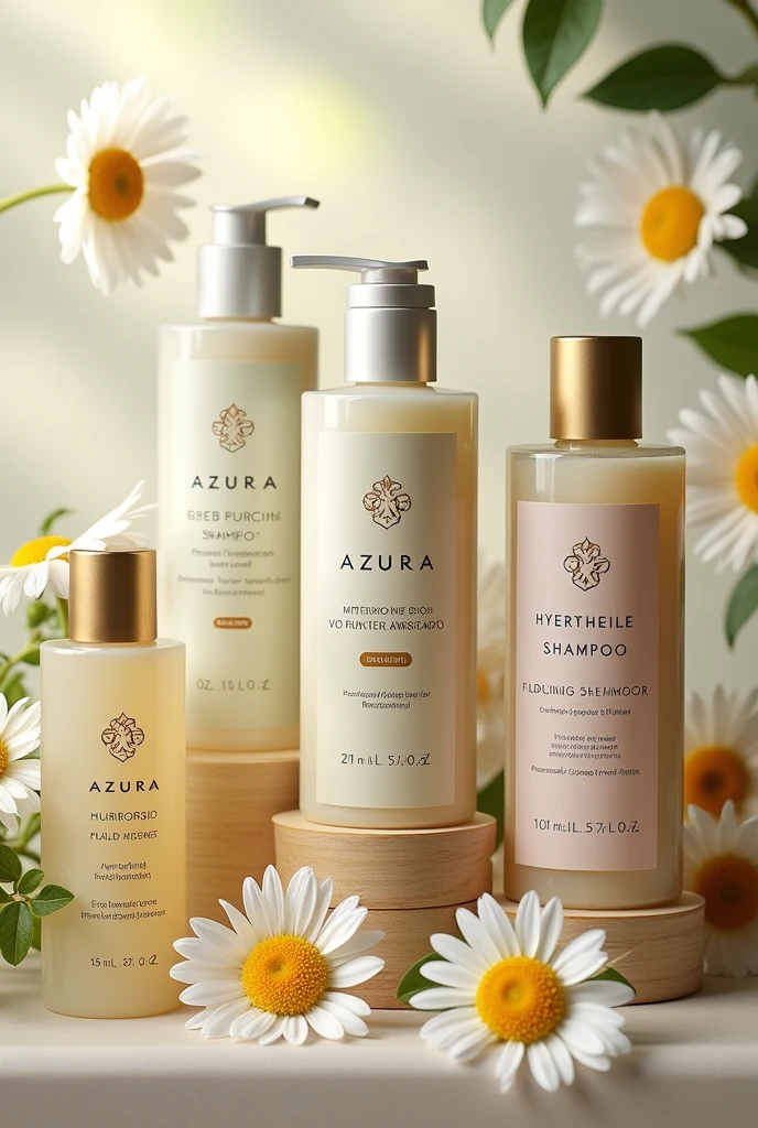 A chamomile shampoo with pheromones. Let the shampoo brand be Azura and let there be several shampoos.