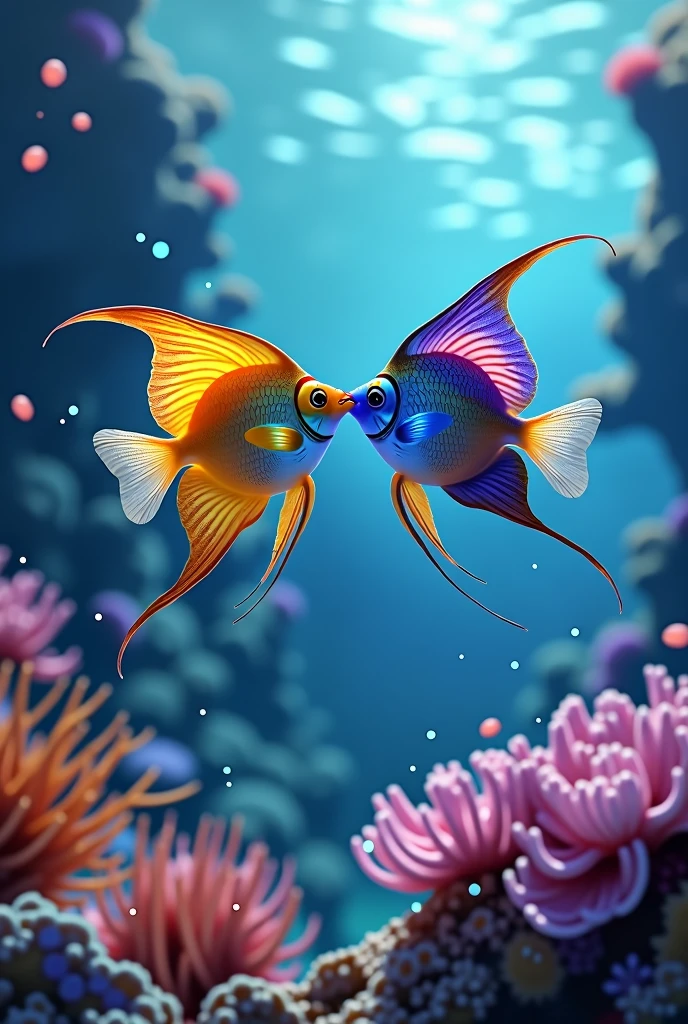 two fish in the sea in love shiny scales tender butterflyfish