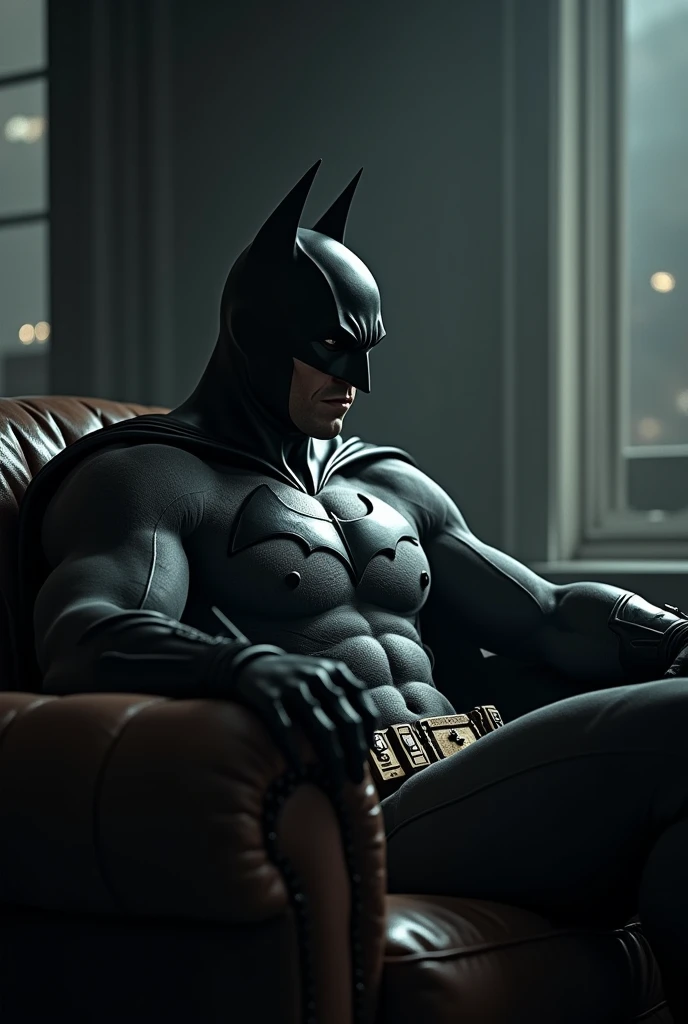 A batman lying on the couch