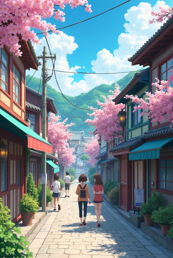 A beautiful street, anime style, realistic