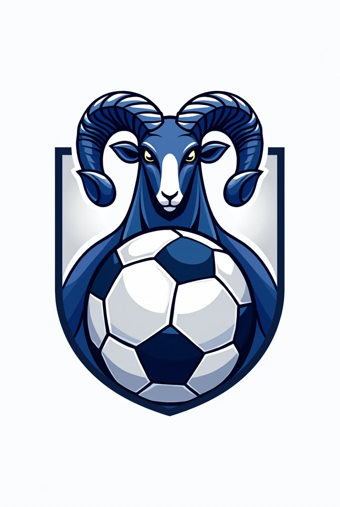 a blue and white logo with a soccer ball in the center. The logo is designed to resemble a ram's head, with the ball placed on top of the logo. The logo is displayed prominently, covering the entire image. The combination of colors and the unique design make it an eye-catching representation of the soccer team. frame logo as a football club insignia. frame the created image in club badge format. place the phrase "Las Cabras Social and Sports Club" make the goat look more aggressive. that the complete phrase "Club Social y Deportivo Las Cabras" appears