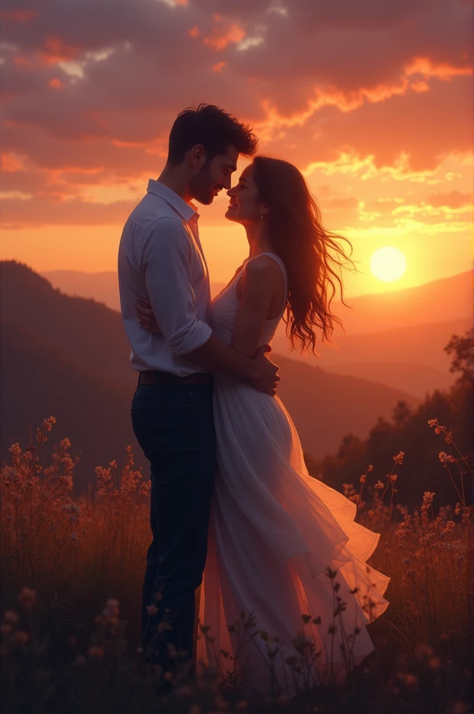 Two lovers parting in the sunset.