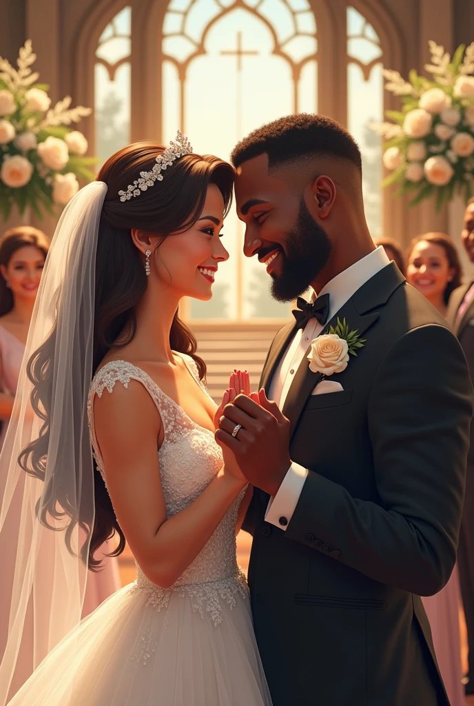 
a white woman and a black man getting married