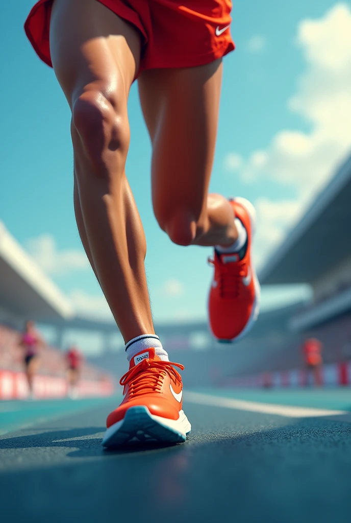 Image of a person running in a marathon with Nike sports shoes, side view, focused on their shoes