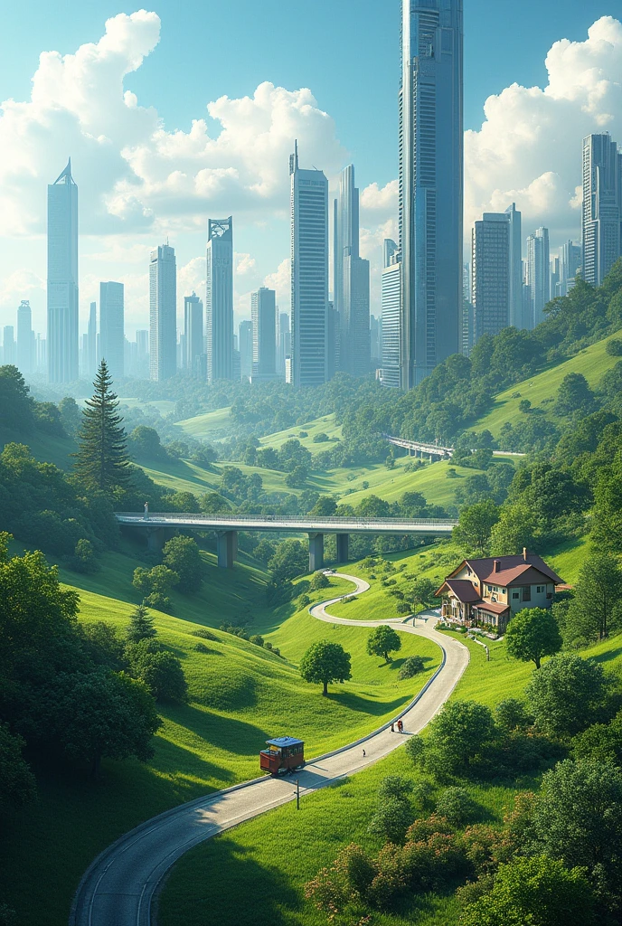 A landscape in a fusion between countryside and city