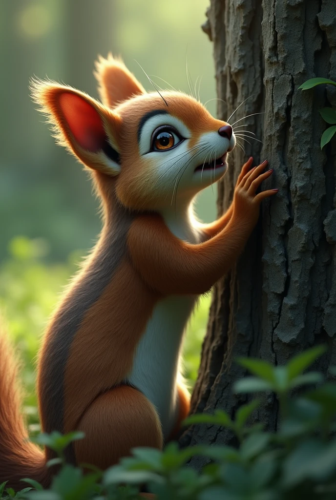 A male squirrel shedding many tears while staring at a tree  