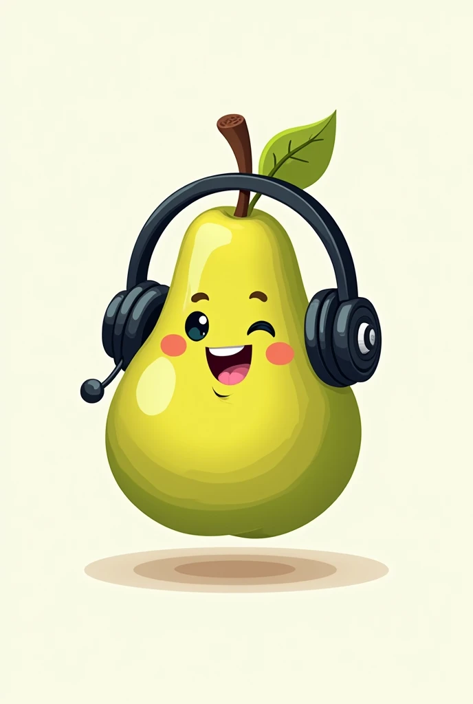 logotype, pear fruit with a smile, usando headset gamer