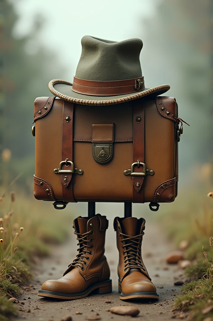 Suitcase hat and boots