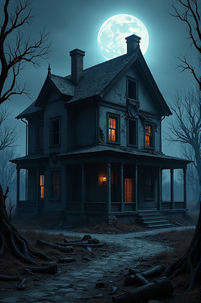 Looking for a picture of an old fire wrecked house (at night)