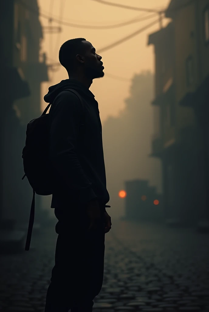 Shadow of a black man playing music in his head