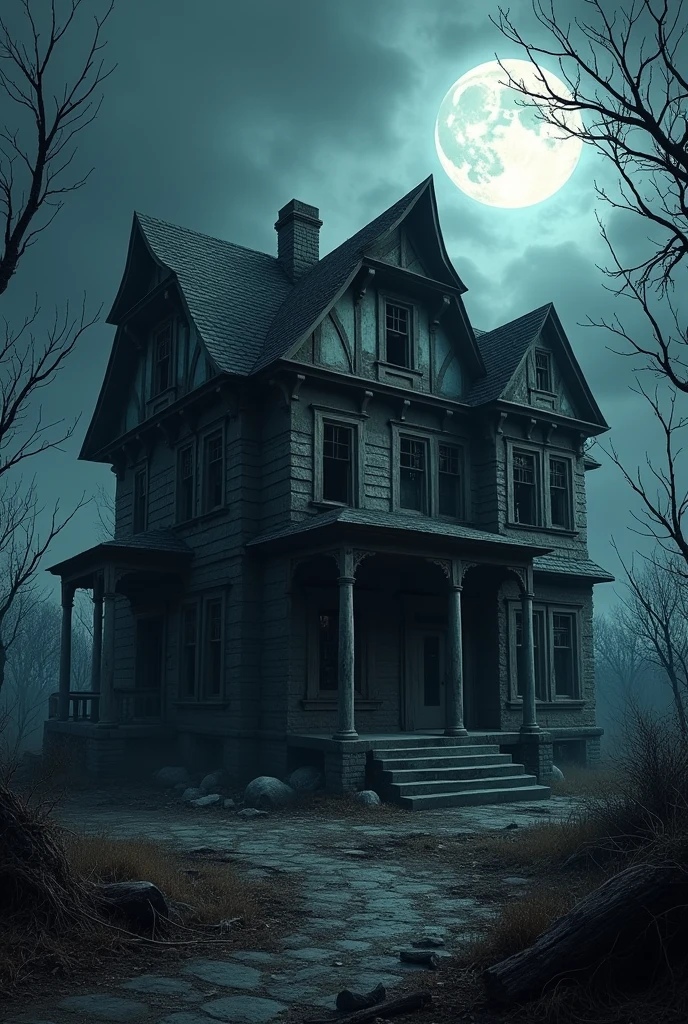 Looking for a picture of an old fire wrecked house (at night)