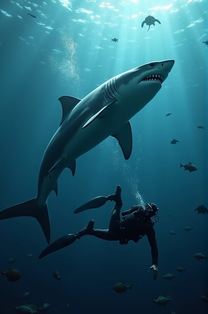 A shark next to the diver
