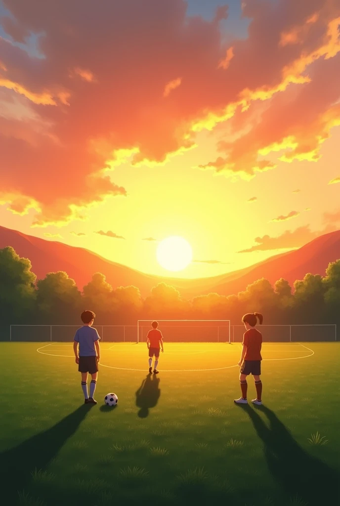 Soccer field, less people, sunset