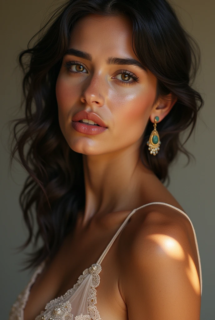Generate me a realistic image of a very beautiful Maghrebi woman who is sexy and who makes temptation stop. I want it to be more realistic.