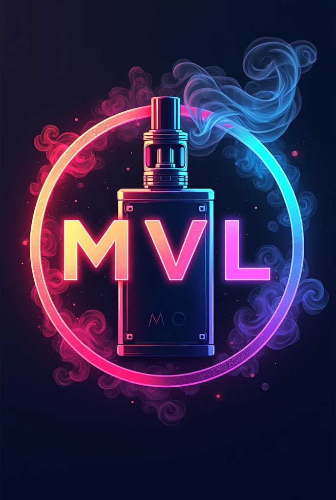 Create a logo that says MVL with a vaporizer and add smoke and a circle around it and make it something colorful in a formal way
