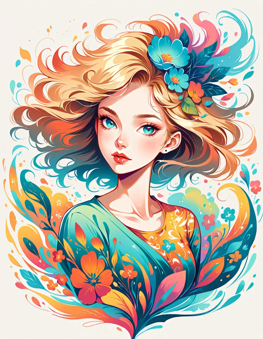 Create a pop art style digital artwork, Bold makeup and colorful fashion、Featuring vibrant and confident women, complementary colors, Surrounded by abstract floral patterns, Powerful brushwork,The atmosphere should be dynamic.,sunrise.Phoenix
