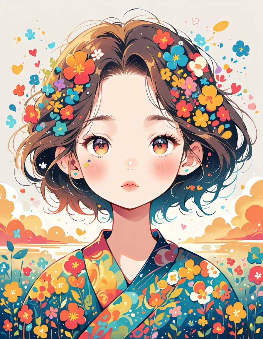 Stickers,Takashi Murakami style、The most beautiful girl of all time、Lips in Love、Colorful flowers、Simple line initials、Abstract art、Urban Background,sunrise.Phoenix