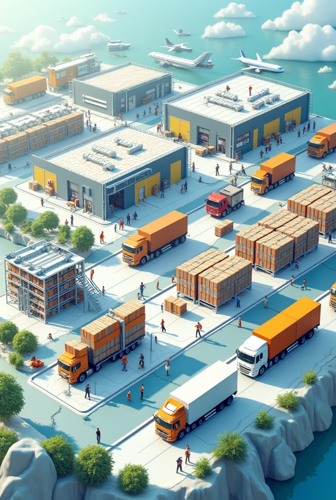 I want an image that clearly shows the steps involved in a supply chain.