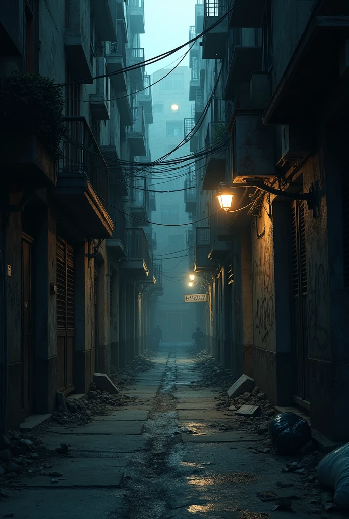 Create a street with a dark alley with no people