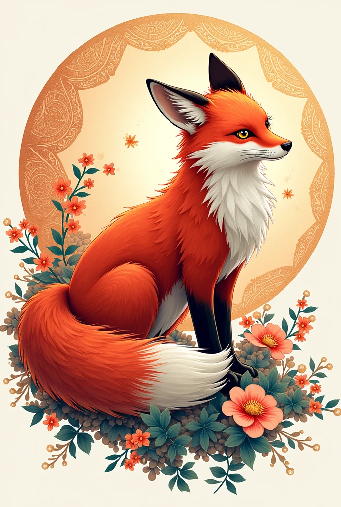A game logo in the shape of a fox with beautiful colors in Japanese style