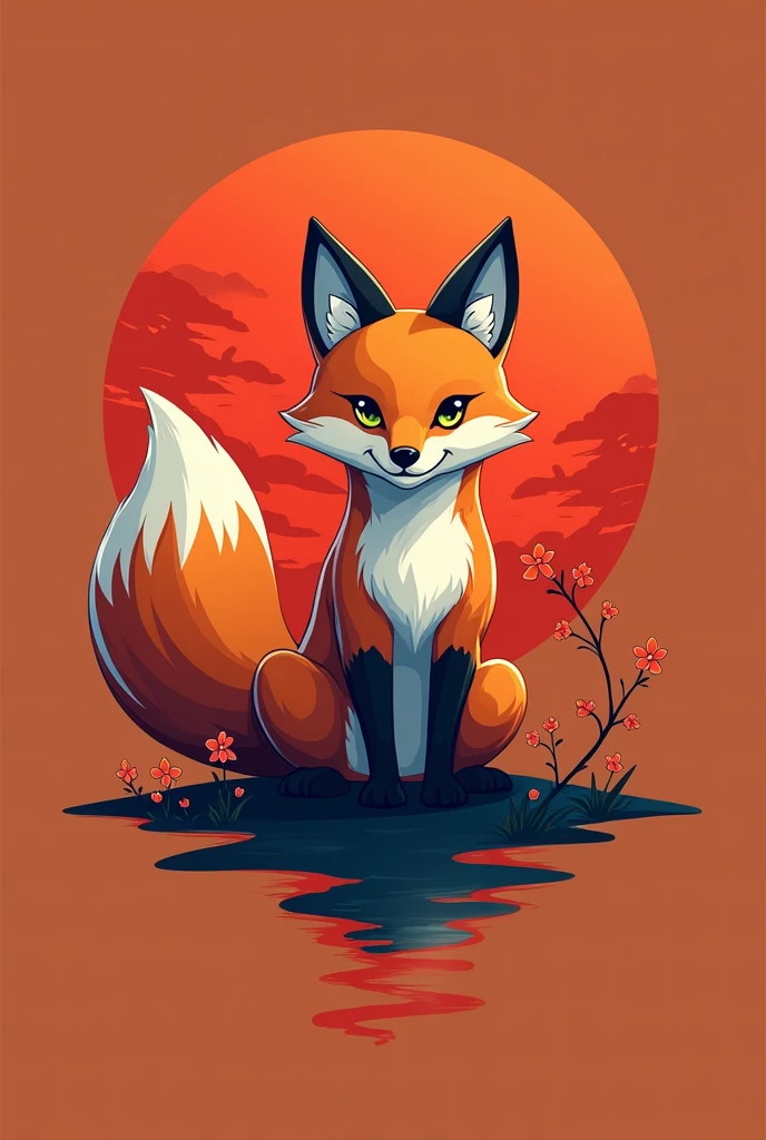 A fox game logo with a Japanese color background
