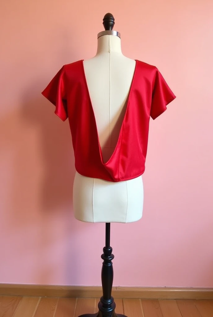 I need a red saree blowse which should look like i stiched it hang it in manequine i need the backside of theblowse with the deep v neck
for the background i want wall which is light pink and plaine wall and the floor is wooden floor no sunlight