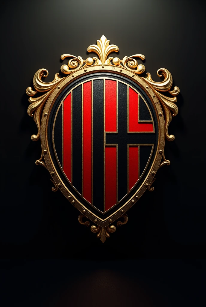 Football shield resembling AC MILAN with gold and black colors 