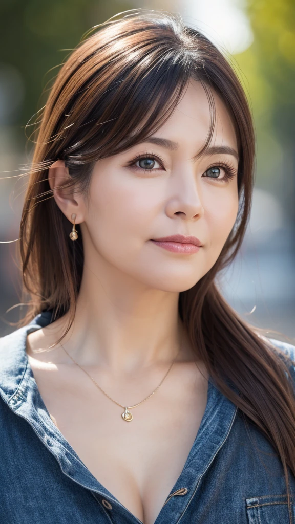 ８K, super detailed, masterpiece, highest quality, Photoreal, detailed face, fine eyes, 40 year old woman, 1 person, cute face, The lower lip is thick and plump, facing the front, nice body, ((look into the viewer&#39;s eyes)), gorgeous hairstyle, thin clothes, well-shaped bust