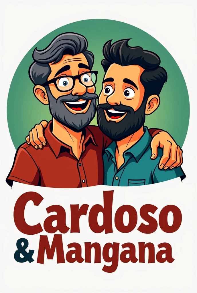 A Brazilian market logo called Cardoso & Mangana who is confident and shows love between two generations of father with a mustache, glasses and white skin, and son with beard and white pwlw