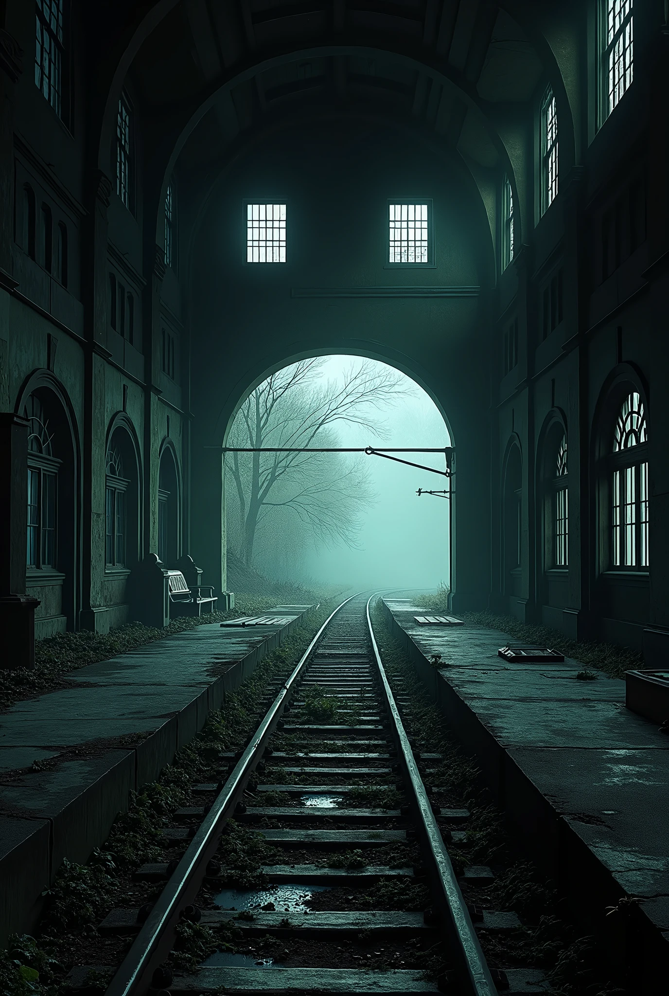 Dark abandoned train station
