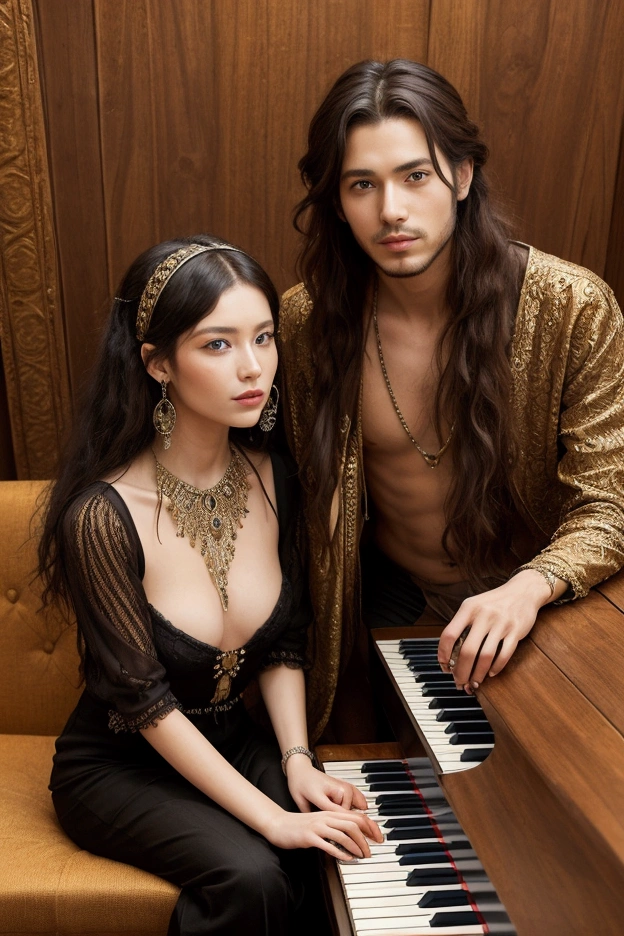 Modern and contemporary 4 couple, He is a pianist and she is an artist, They both look bohemian and interesting