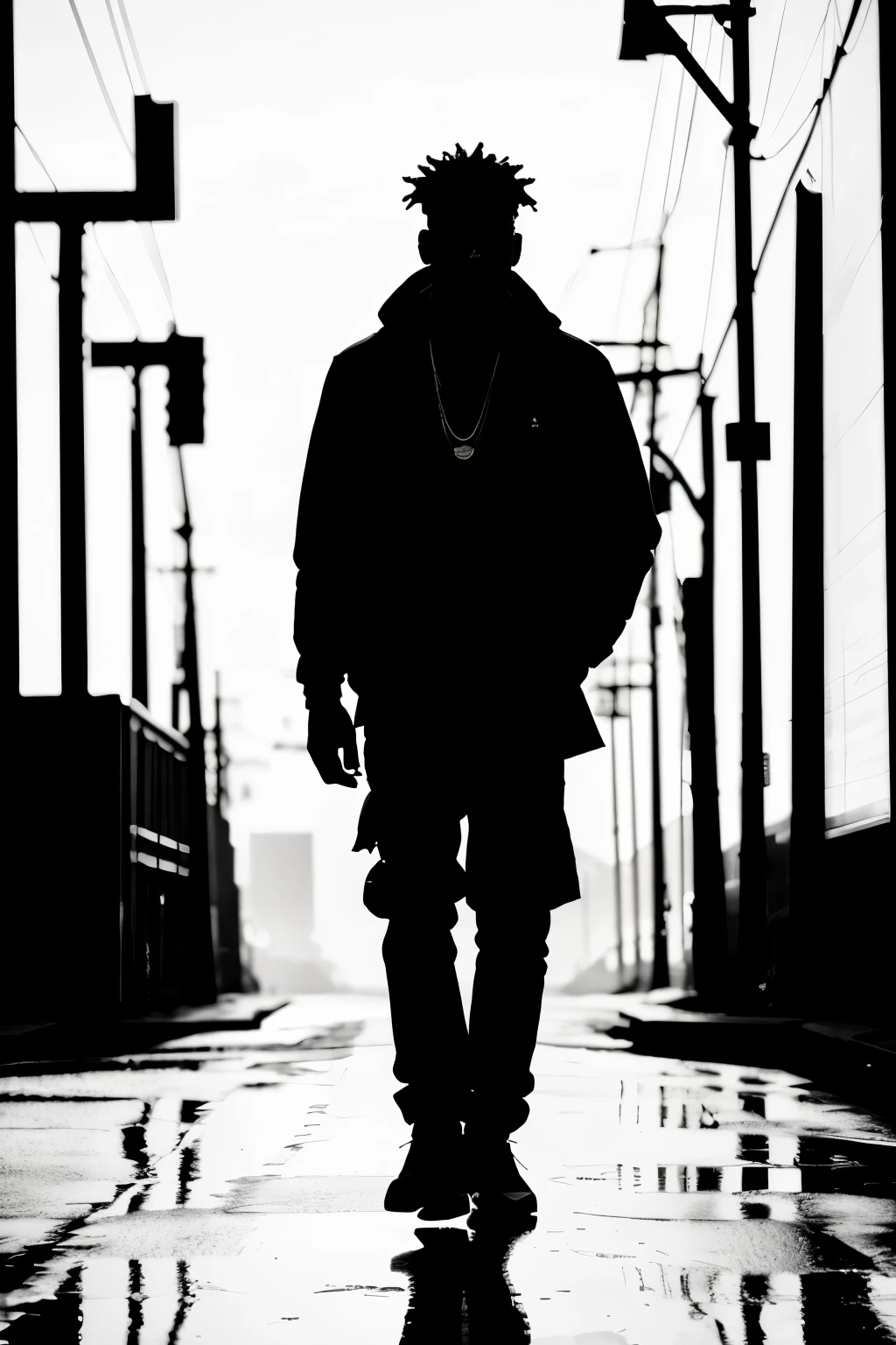Silhouette of a walking rapper