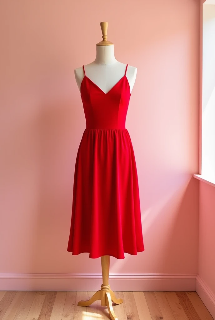 I need a red drees which is not to long with spaghetti strap the neck should be not too deep
I need to hang it on manequein
for the background i want wall which is light pink and plaine wall and the floor is wooden floor no sunlight