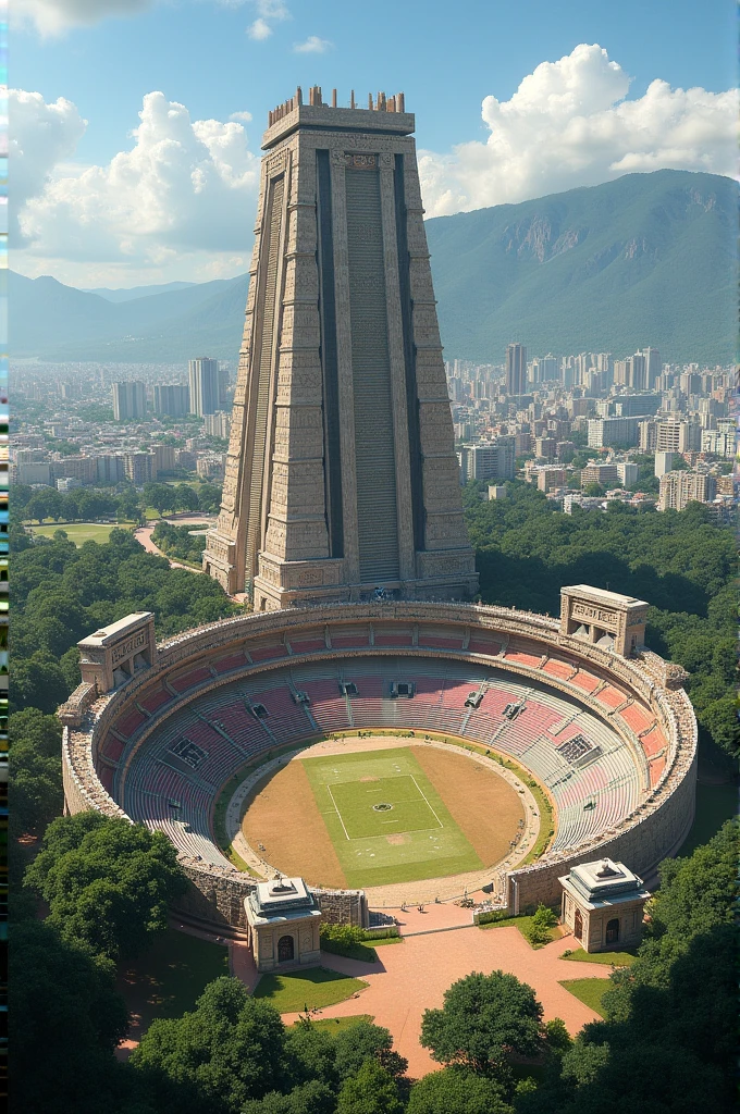 The construction of the Aztec stadium in Mexico