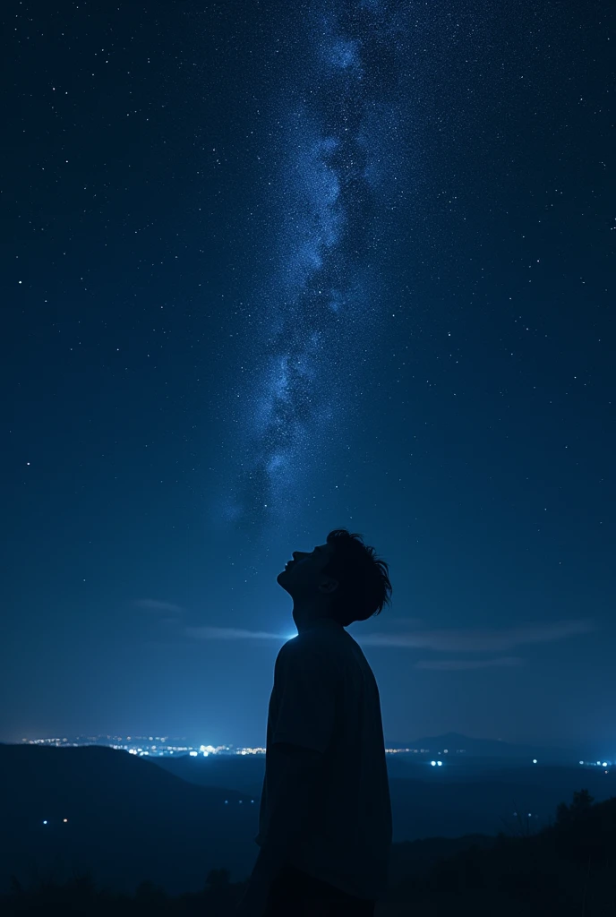 Image of a starry sky and a person looking up