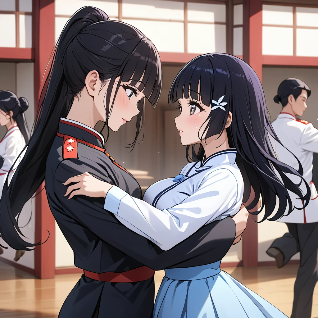 ((Highest quality)), ((masterpiece)), (detailed), (Perfect Face)、The woman is Reika Aoki with semi-long hair、The woman is a member of the North Korean pleasure squad, and wears a charming North Korean traditional dress and dances for the general, making him fall in love with her.