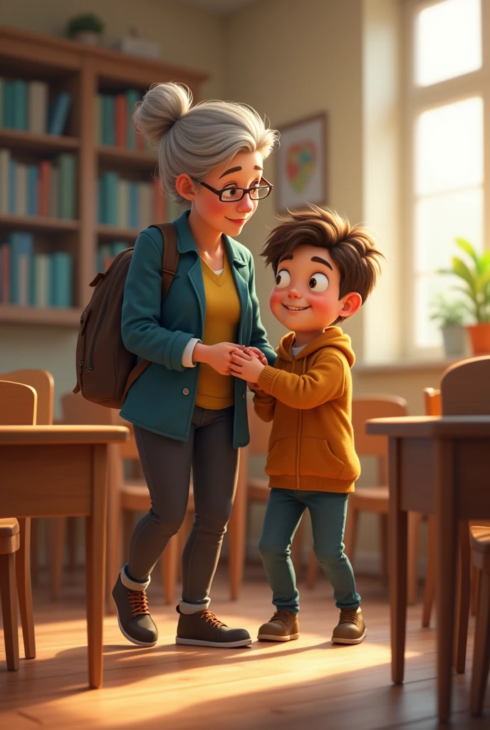 A teacher who tripped and was helped by her sweet student