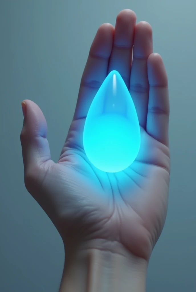 Create an image of a hand, in that hand there would be something blue in the palm of it, this would be something that completely covered the palm of the hand, spread evenly