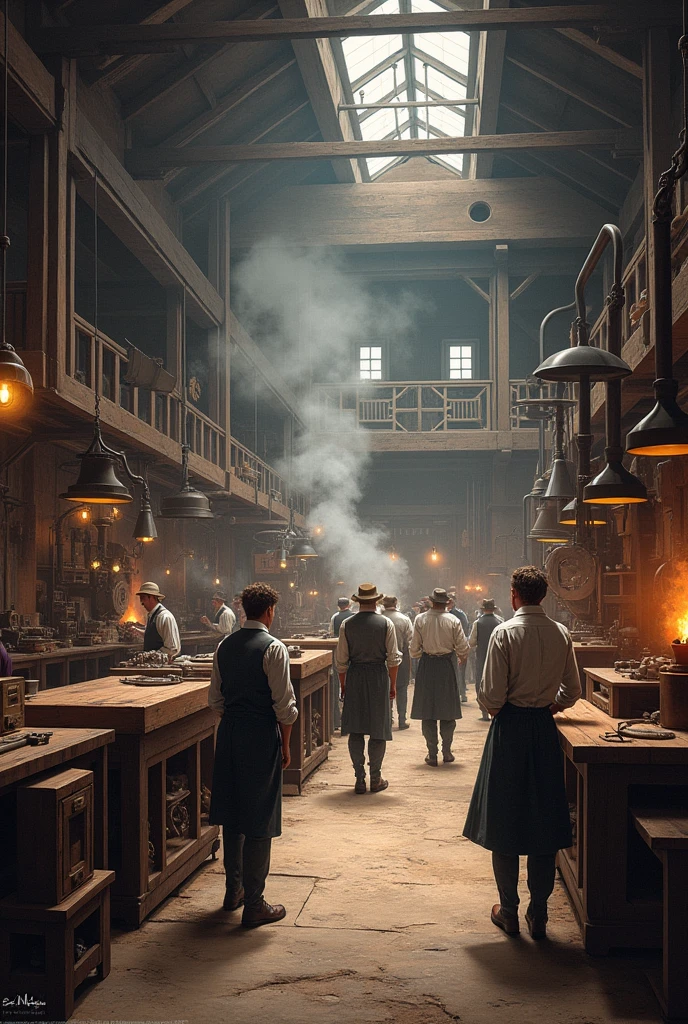 Illustrations or photographs of 18th or 19th century manufacturing workshops.