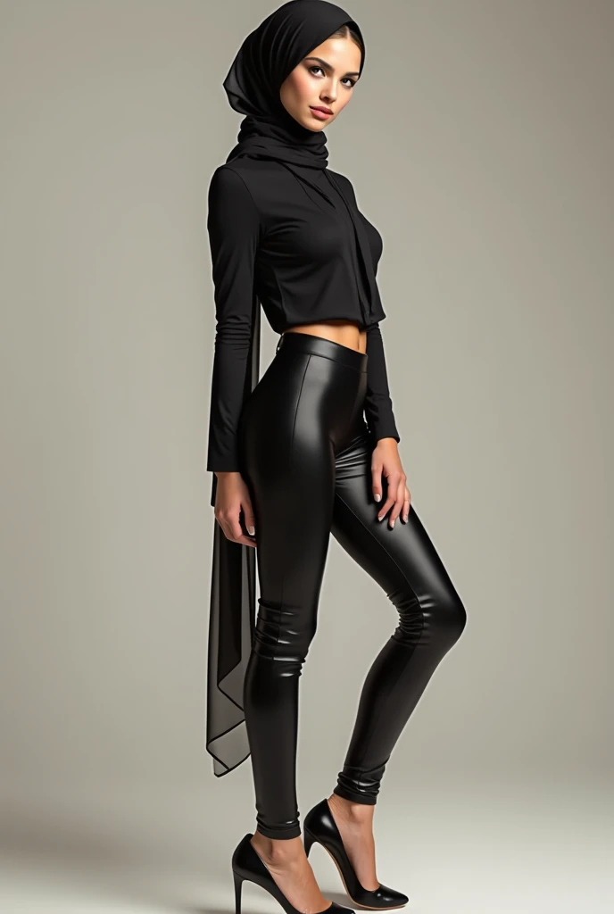 Perfect hijab girl pink, high heels perfect beine, reslistisch, leggings, sexy pose