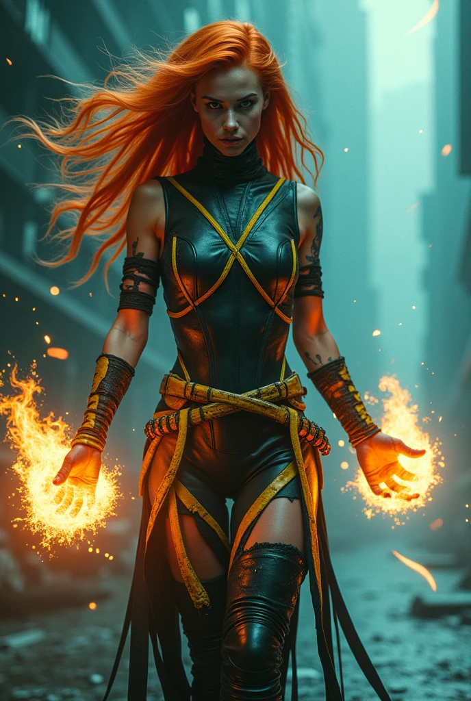 Rain, fragments, particles blender 
Actor female Phoenix cabelo ruivo Akira kaneda's cyclops creepy monstrous scary as Phoenix Energy blast of futuristic nanopunk  viking traje viking Year 2099s from X-Men's filmed by ZackSnyder,cyclops dress traje semi rasgado , fighting against thugs X-men Full body , traje rasgado semi Pearl yellow black neon-infused psicodélic fragments splash Snowflakes X-shaped stripes raytracing  fashion Week , variant angles, captured with award-winning photography technique, cinematic, dark environment, bokeh, grainy, urban-xmen setting, blurry, IMAx, filmed with Kodak portrait 400, 200mm, f2.8, high resolution, teal filter.Adicione efeitos com chuva, e. Novas cores e trajes diferente em cenas imagens feita,  atraente sexy traje curto 