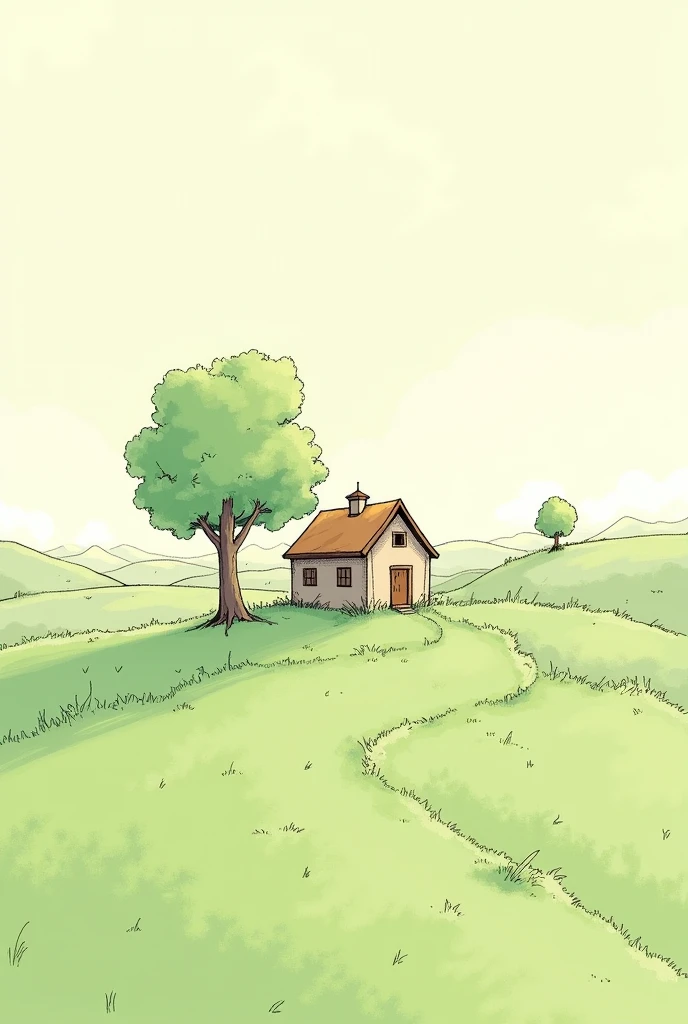 Easy scenery with one house and one tree for sketch 

