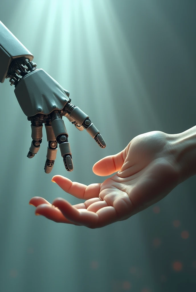 the hand of an artificial intelligence and a human hand