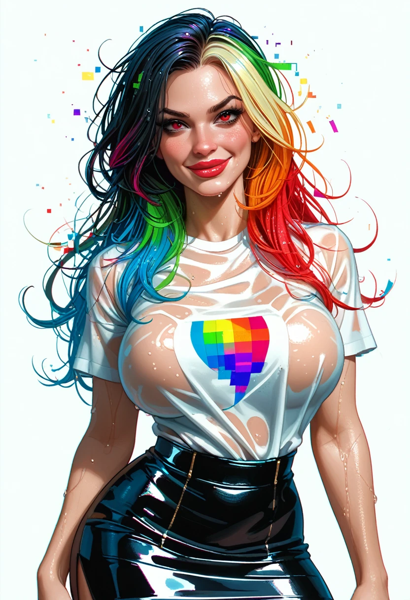 infp young woman, Beautiful big breasts, Front opening shirt, Body painting with pop designs drawn directly all over the body, heart shapes, Pop Art Design, Cutting-edge fashion, Innovative, The center of attention, tokyo prefecture, newyork, Special art design, pubick hair, cameltoe details, -motto, Background of the novel,