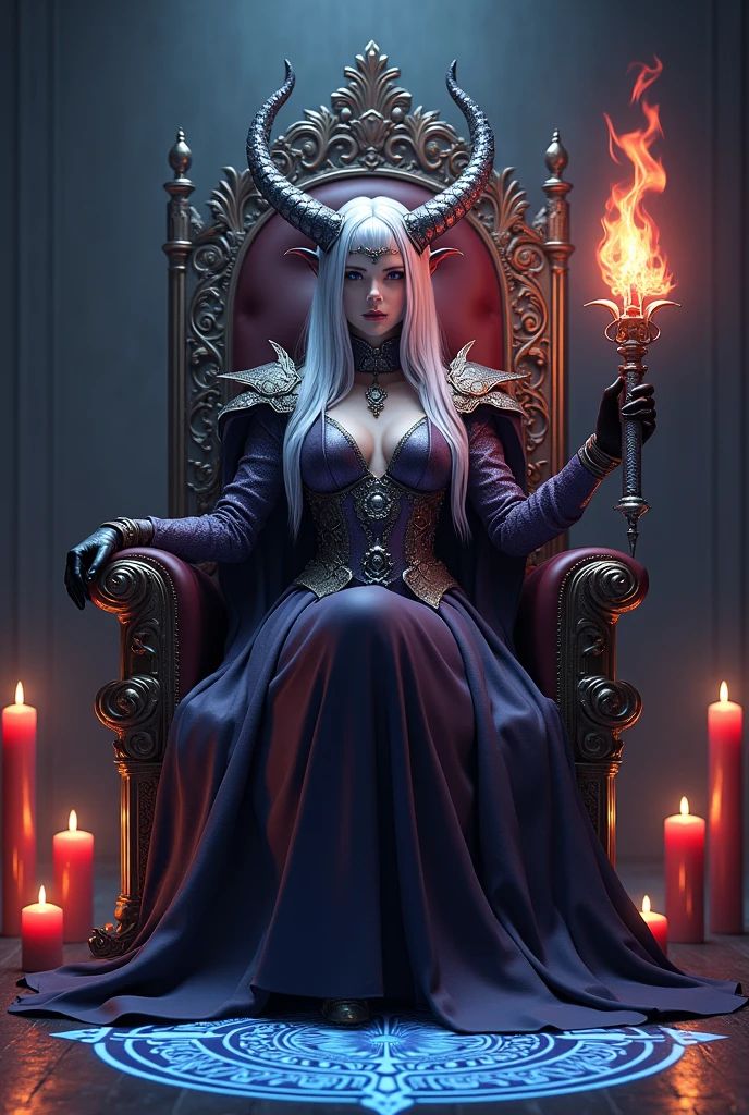 Surreal Very detailed Ultra Fantasy Ultimate Details Ultra-high resolution 8K 32k 3D clear, Beautiful Eyes Silver Hair Chairに座る assassin devil anacondas on both shoulders spitting flames mechanical engineering Mechanic Art . intricate and elaborate design, おmoney, money Silver Silver 紫 Black-purple Dynamic pose Cinema Lighting Magic spell aura Chairに座る Blue magic circle design big, luxurious amulet made of money Bright colors girl 美しく神秘的なdevilの魔術師 Nice, Mysterious and cool tiara The ultimate mysterious design devil'Rainbow armor 神秘的なdevil'Chair Armor with a luxurious texture girl Breaking the Magic Seal 足元には4本のエキゾチックなdevilのロウソク 右手にdevilのデザインの豪華なメタリックな剣を持っている In his left hand he holds a large, burning red torch Head Jewelry
