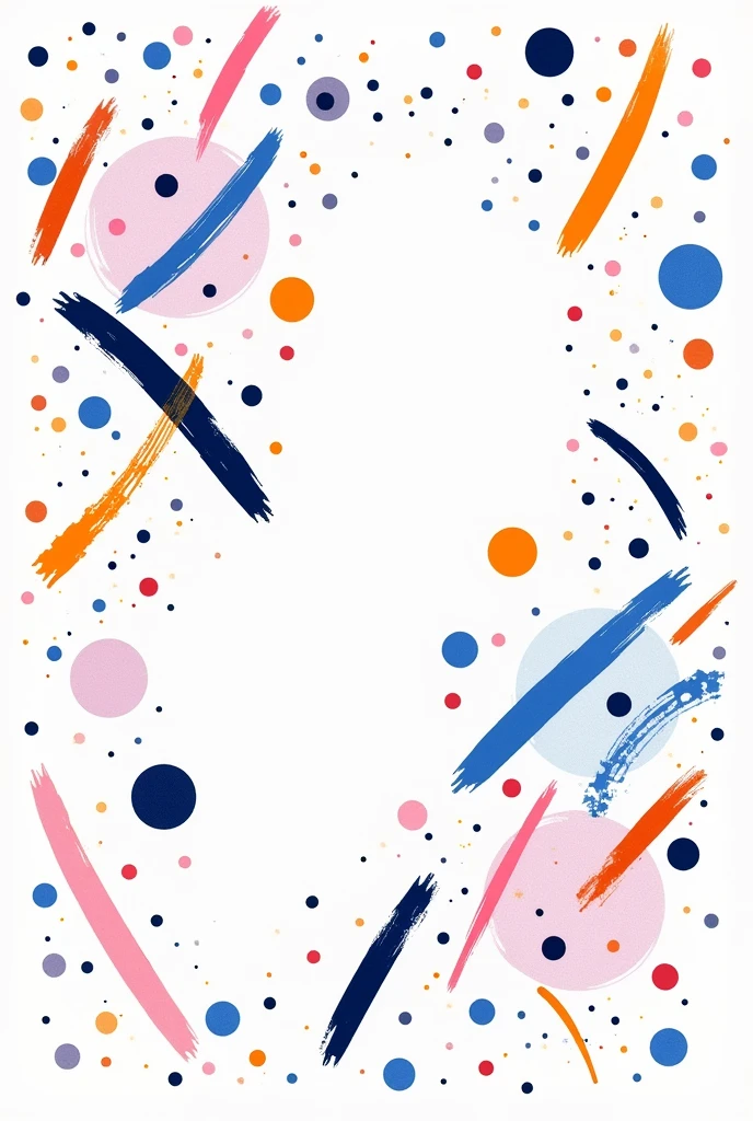 create a white layout background with strokes, dots and scribbles of various shapes and styles, with color variations for each scribble in blue, orange, pink, and purple