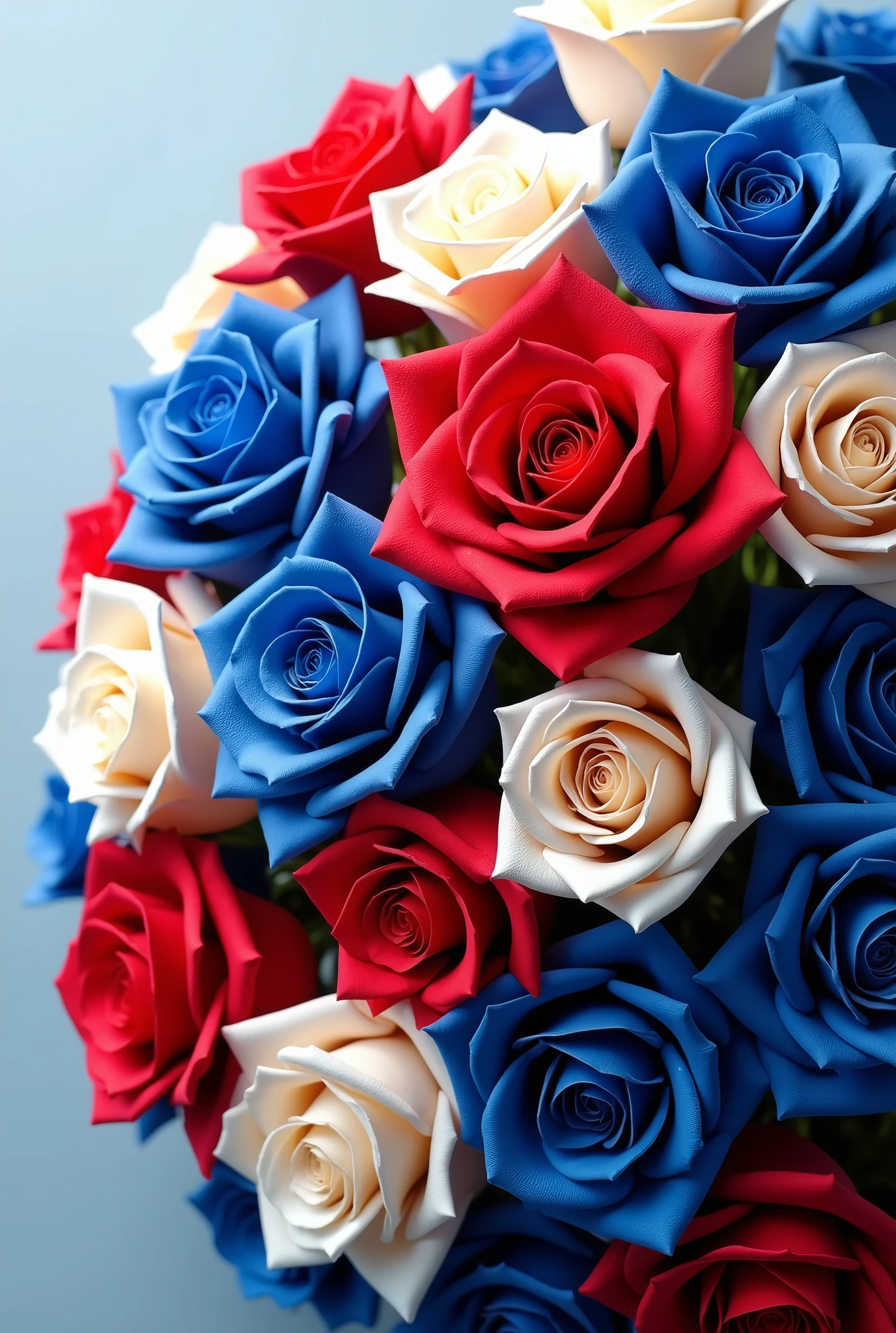 Red roses, White roses , Blue roses like a flag of Paraguay, beautiful and bright