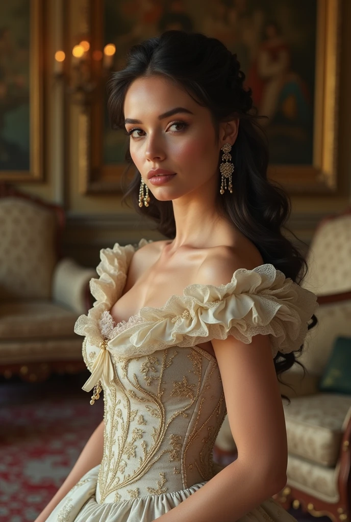 modern day version of marie antoinette, a elegance woman from upper-class family in Austria, European noble, 1990s quite luxury fashion style